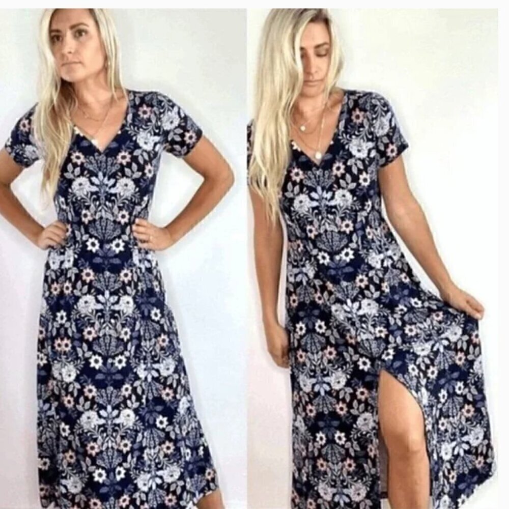 J. Jill Mirr Flora Maxi Dress Button Down Floral Stretchy Knit Small